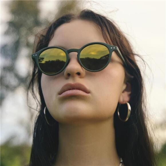 Polarized Round Sunglasses Matte Green/Yellow Mirror - Picture 2 of 6